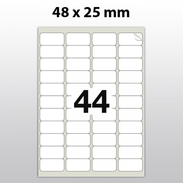 Klebeetiketten aus PET Folie, A4, 48 x 25 mm, weiß matt, 100 Blatt pro Packung